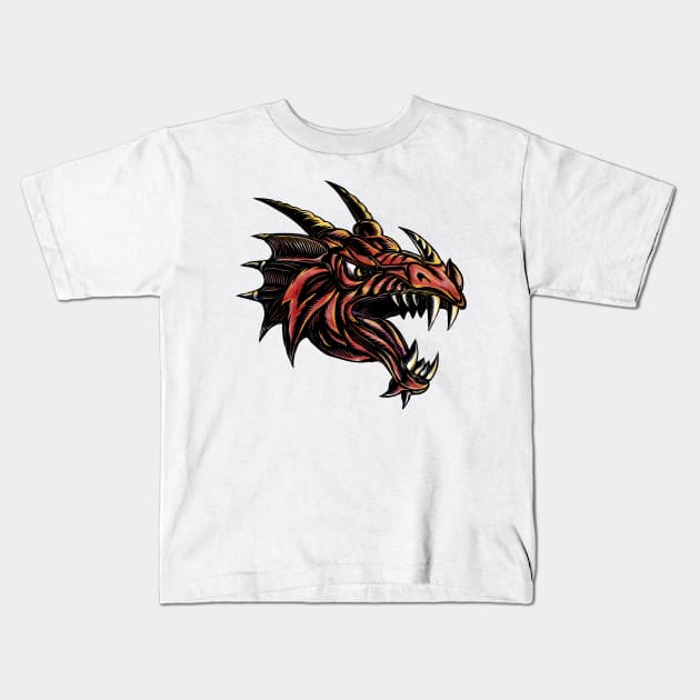 Angry Dragon Head Scratchboard Kids T-Shirt by patrimonio